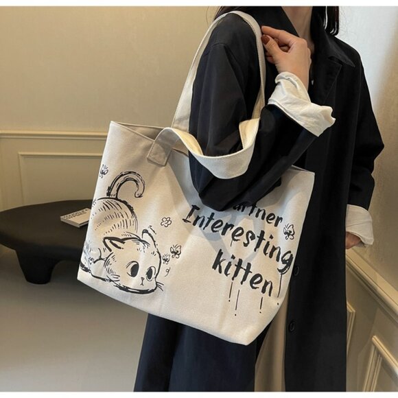 Beige Canvas Oversized Everyday Tote - Picture 2 of 4